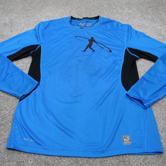 Nike Pro Combat Shirt Adult Medium Blue Swingman Fitted Long Sleeve Pullover - Picture 2 of 15